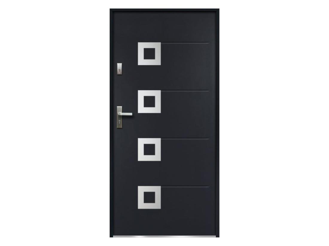 Vente Unique Porte D'entrée En Acier Avec Inox H207 X L100 Cm Anthracite - Poussant Droit - TIFANA