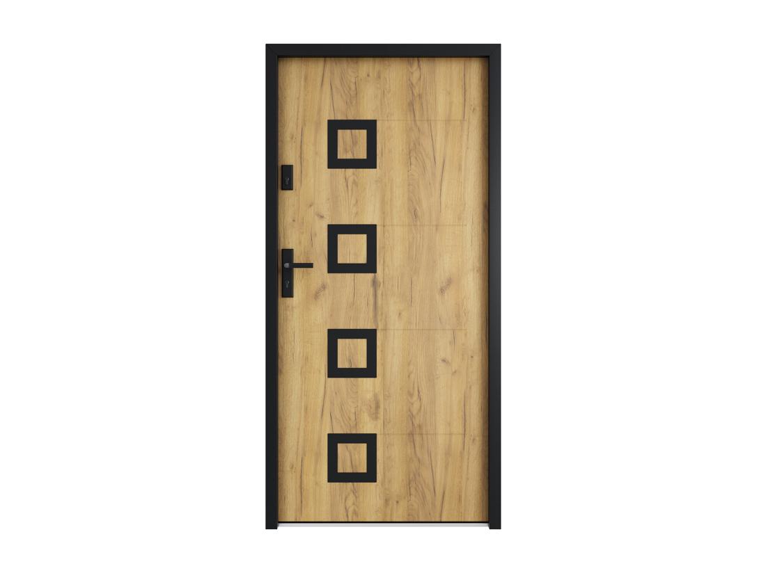 Vente Unique Porte D'entrée En Acier Avec Inox H207 X L100 Cm Effet Chêne - Poussant Droit - TIFANA