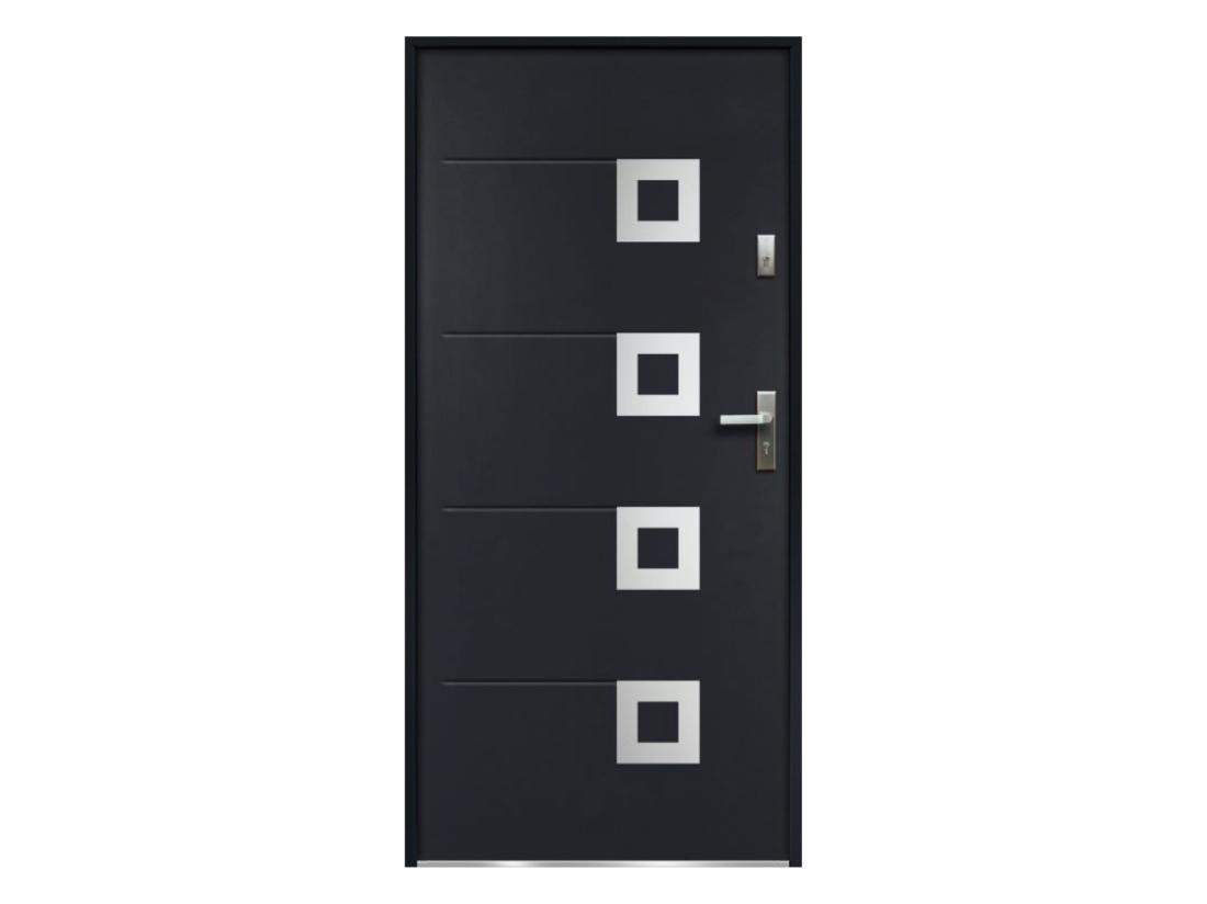 Vente Unique Porte D'entrée En Acier Avec Inox L207 X L100 Cm Anthracite - Poussant Gauche - TIFANA