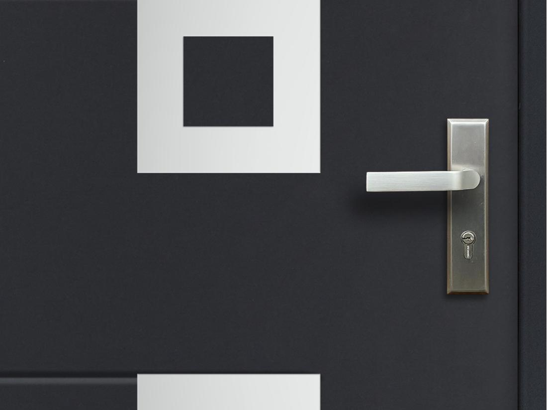 Vente Unique Porte D'entrée En Acier Avec Inox L207 X L100 Cm Anthracite - Poussant Gauche - TIFANA