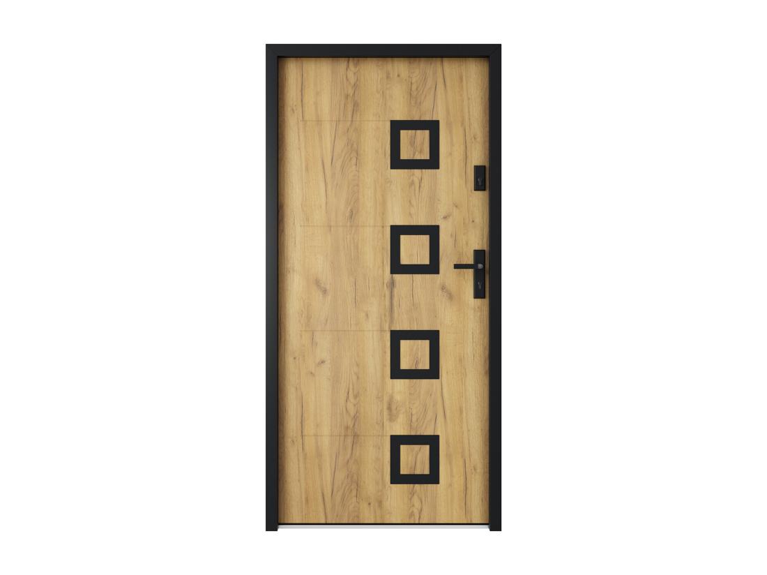 Vente Unique Porte D'entrée En Acier Avec Inox L207 X L100 Cm Effet Chêne - Poussant Gauche - TIFANA