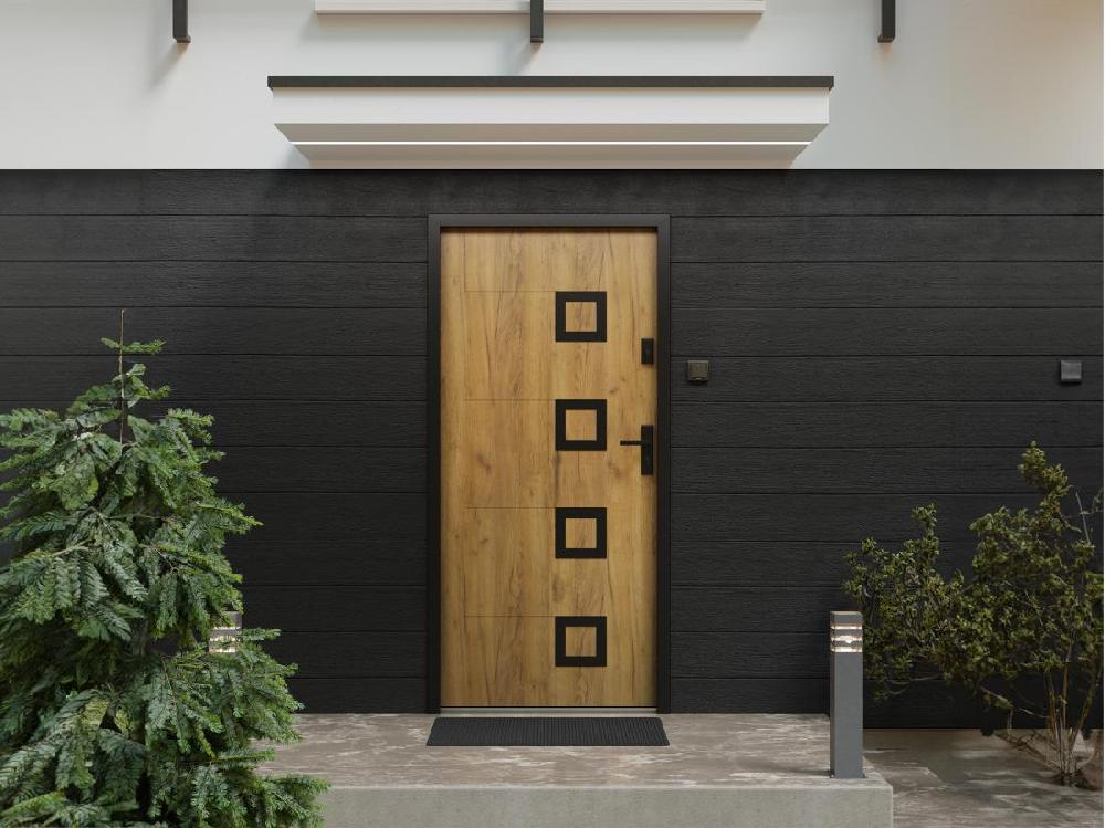 vente unique Porte d'entrée en acier avec inox L207 x L100 cm effet chêne - poussant gauche - TIFANA