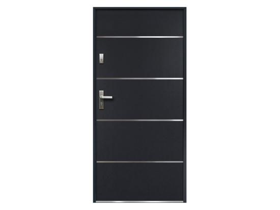 Vente Unique Porte D'entrée En Acier Pleine Et Inox H207 X L100 Cm Anthracite - Poussant Droit - NAXARA