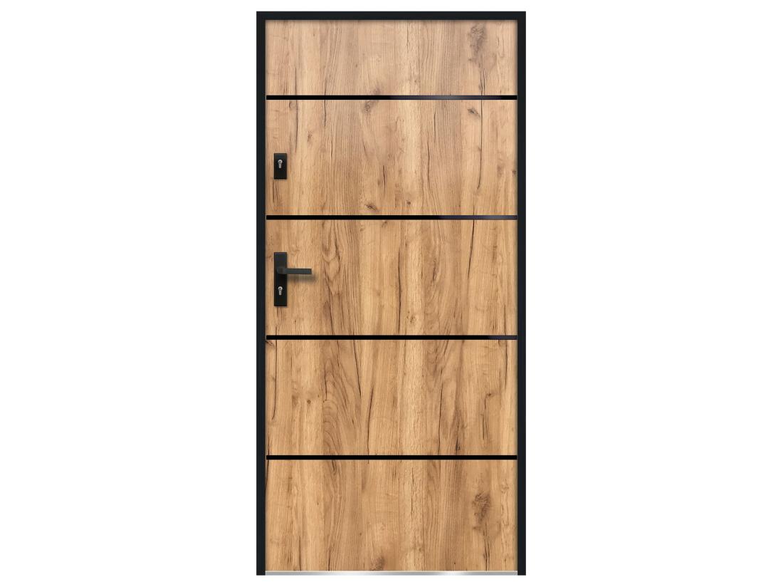 Vente Unique Porte D'entrée En Acier Pleine Et Inox H207 X L100 Cm Effet Chêne - Poussant Droit - NAXARA