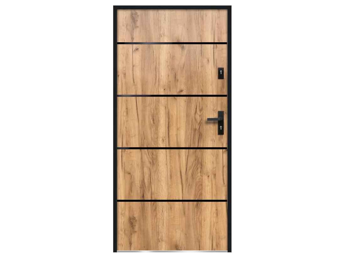 Vente Unique Porte D'entrée En Acier Pleine Et Inox H207 X L100 Cm Effet Chêne - Poussant Gauche - NAXARA
