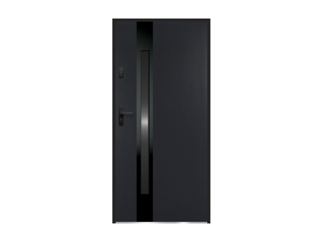 Vente Unique Porte D'entrée En Acier Pleine Et Inox H207 X L100 Cm - Verre Fumé - Noir Et Anthracite - Poussant Droit - BRAGA