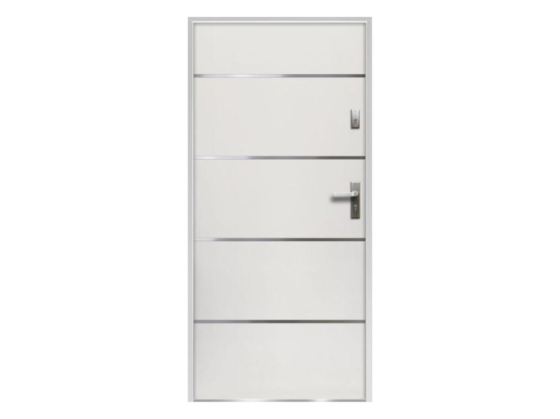Vente Unique Porte D'entrée En Acier Pleine Et Inox H207 X L100 Cm Blanc - Poussant Gauche - NAXARA