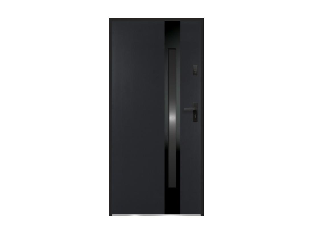 Vente Unique Porte D'entrée En Acier Pleine Et Inox H207 X L100 Cm - Verre Fumé - Noir Et Anthracite - Poussant Gauche - BRAGA