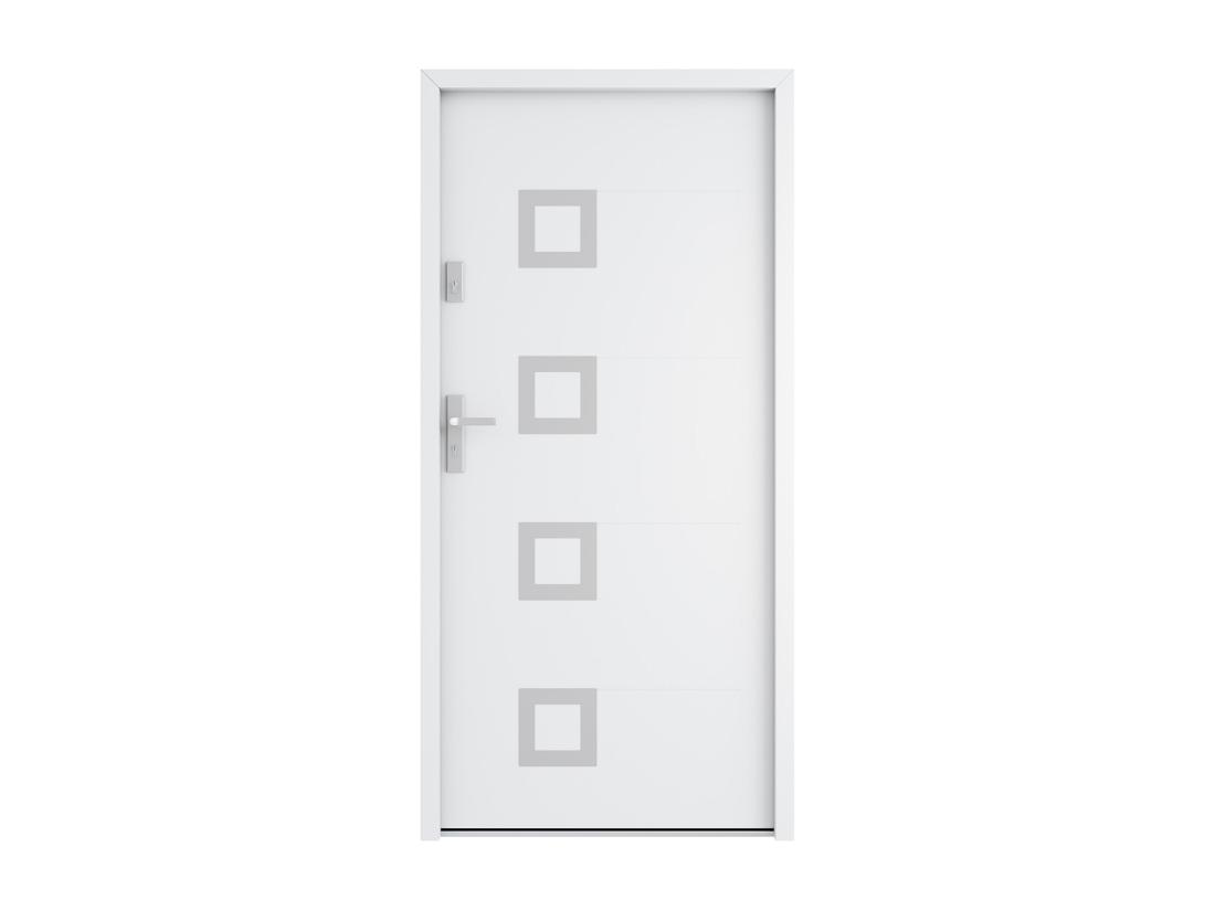 Vente Unique Porte D'entrée En Acier Pleine Et Inox H207 X L100 Cm Blanc - Poussant Droit - TIFANA