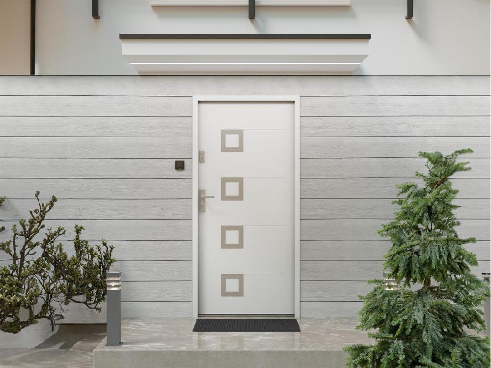 vente unique Porte d'entrée en acier pleine et inox H207 x L100 cm blanc - poussant droit - TIFANA