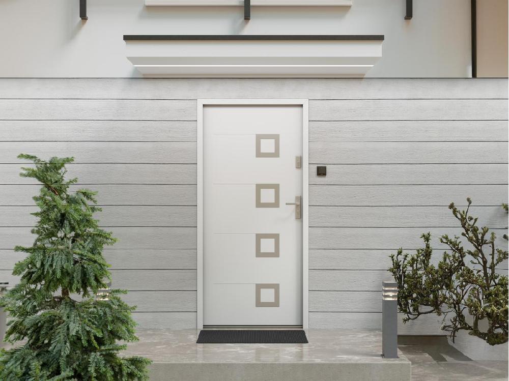 vente unique Porte d'entrée en acier pleine et inox H207 x L100 cm blanc - poussant gauche - TIFANA