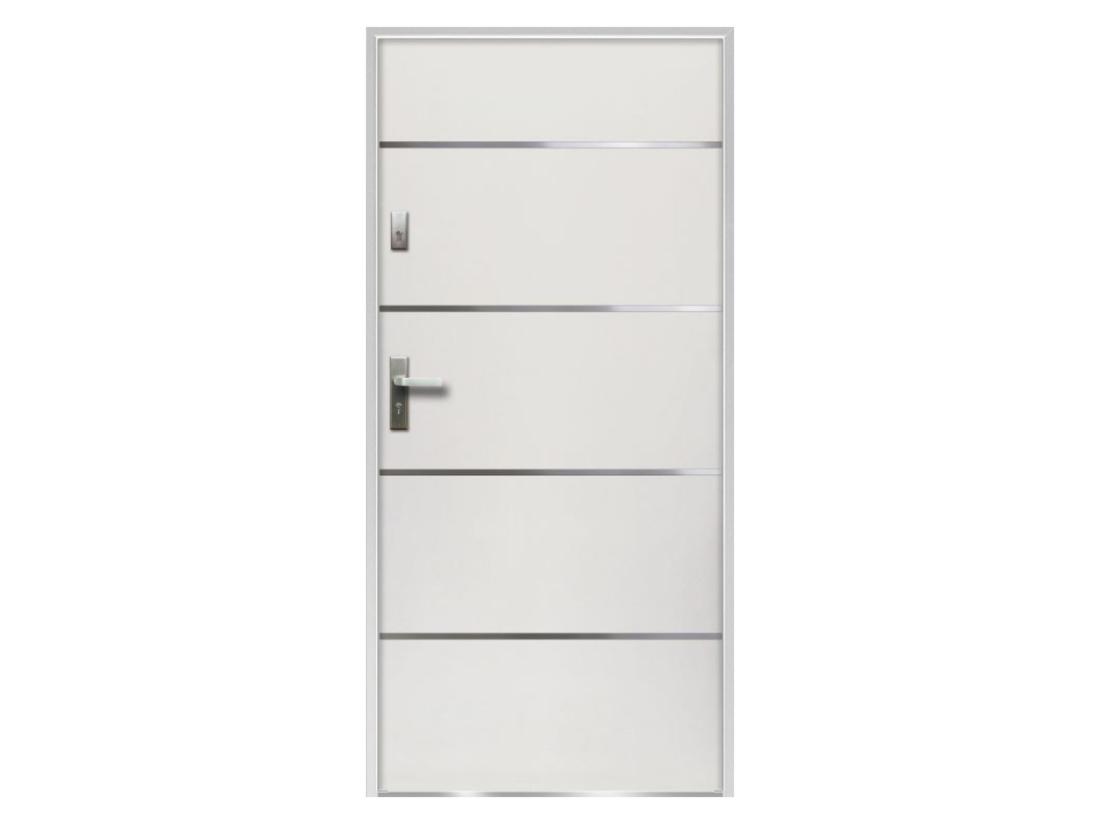 Vente Unique Porte D'entrée En Acier Pleine Et Inox H207 X L100 Cm Blanc - Poussant Droit - NAXARA