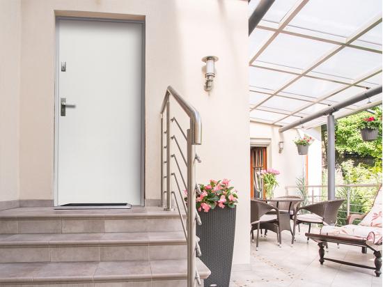 vente unique Porte d'entrée en acier pleine H207 x L100 cm blanc - poussant droit - AGUEDA