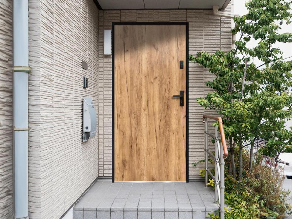 Vente Unique Porte D'entrée En Acier Pleine H207 X L100 Cm Effet Chêne - Poussant Gauche - AGUEDA