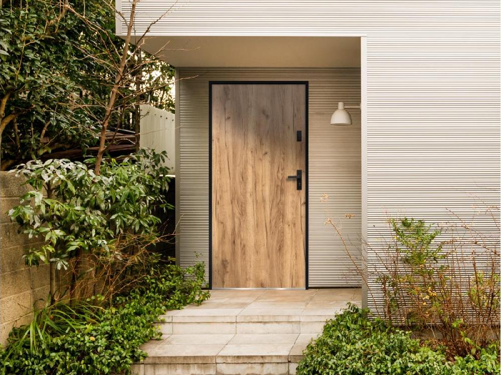 vente unique Porte d'entrée en acier pleine H207 x L100 cm effet chêne - poussant gauche - AGUEDA