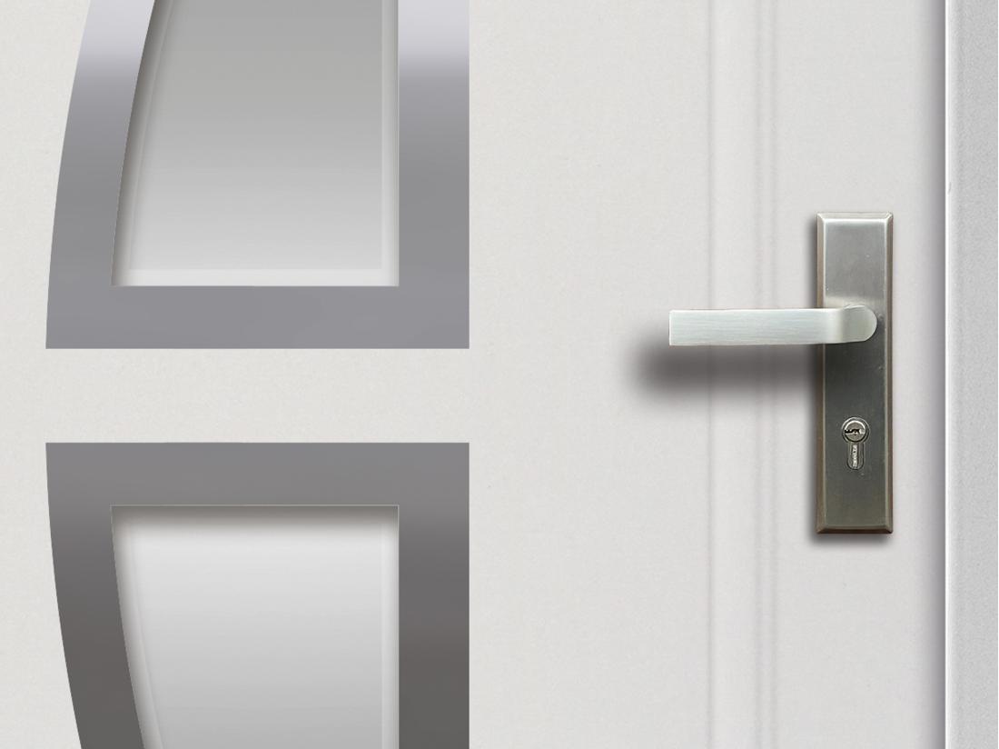 Vente Unique Porte D'entrée En Acier Vitrée Avec Inox H207 X L100 Cm Blanc - Poussant Gauche - COVAS