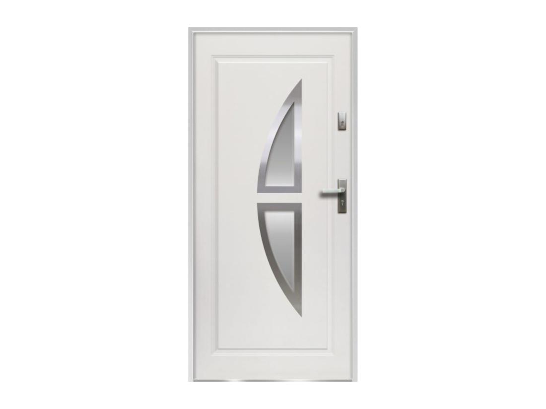 vente unique Porte d'entrée en acier vitrée avec inox H207 x L100 cm blanc - poussant gauche - COVAS