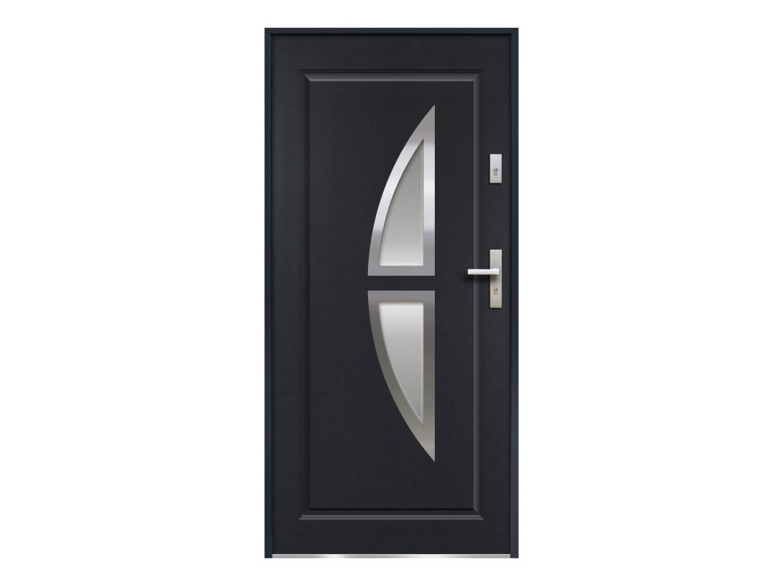 Vente Unique Porte D'entrée En Acier Vitrée Avec Inox H207 X L100 Cm Anthracite - Poussant Gauche - COVAS