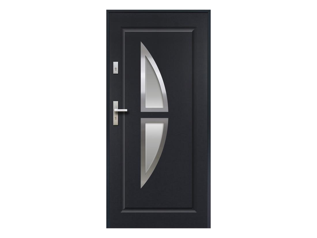 Vente Unique Porte D'entrée En Acier Vitrée Avec Inox H207 X L100 Cm Anthracite - Poussant Droit - COVAS