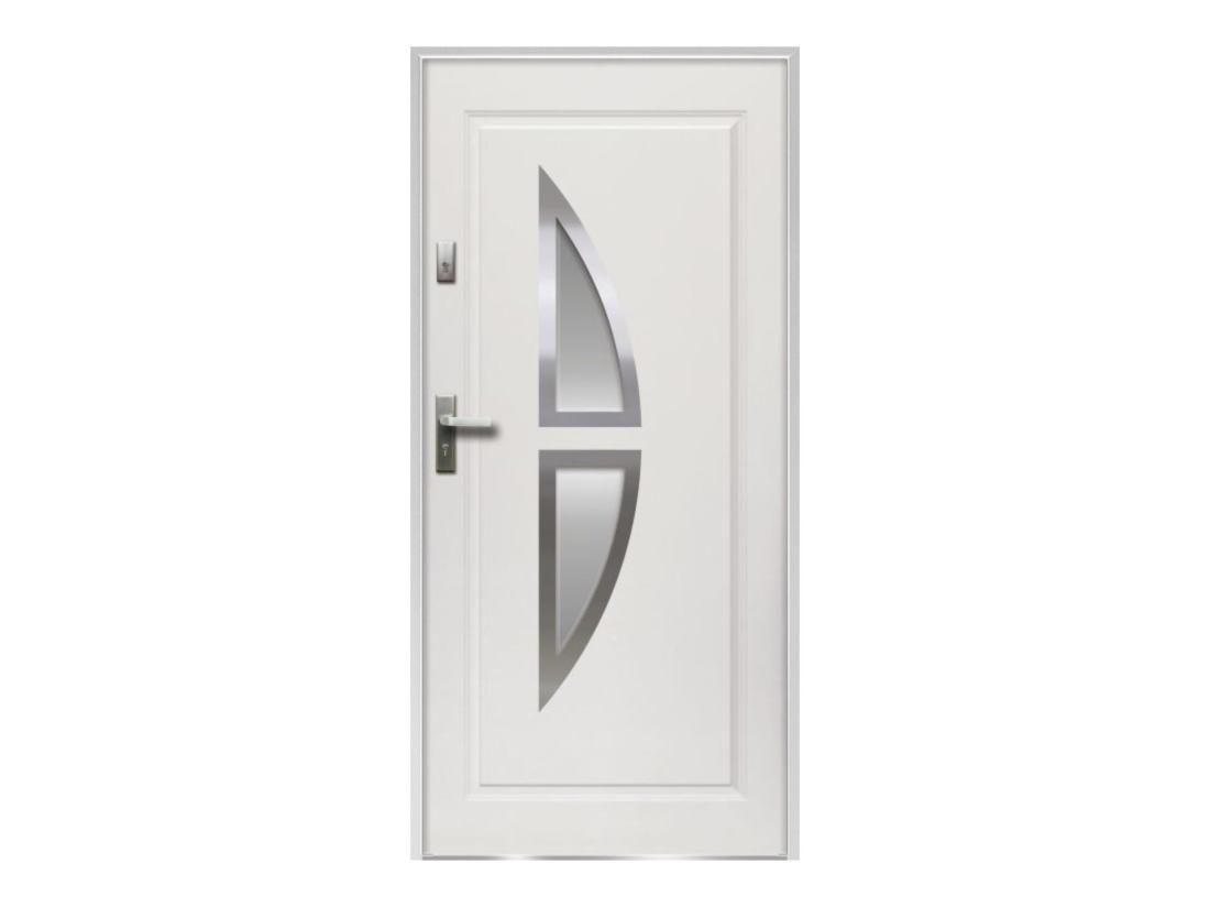 Vente Unique Porte D'entrée En Acier Vitrée Avec Inox H207 X L100 Cm Blanc - Poussant Droit - COVAS