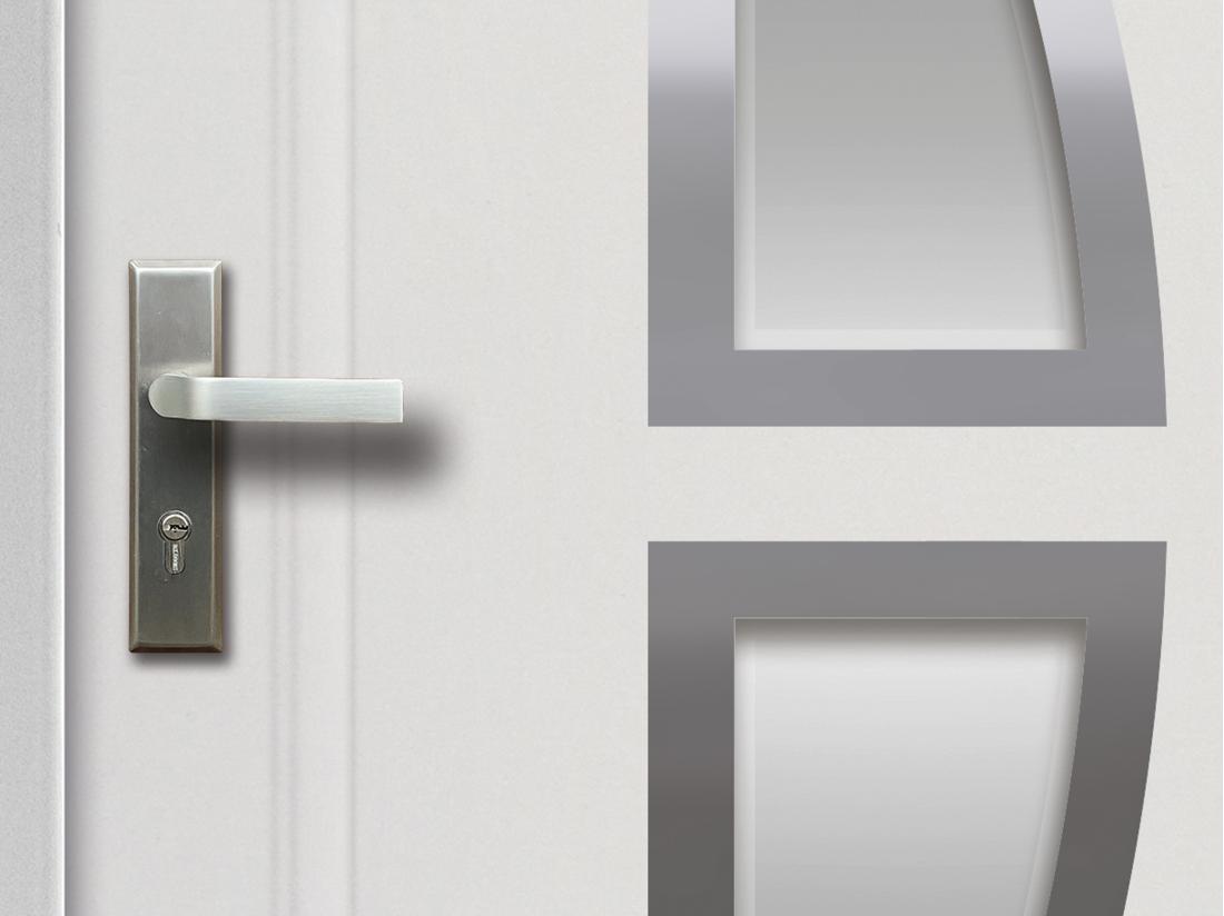 Vente Unique Porte D'entrée En Acier Vitrée Avec Inox H207 X L100 Cm Blanc - Poussant Droit - COVAS