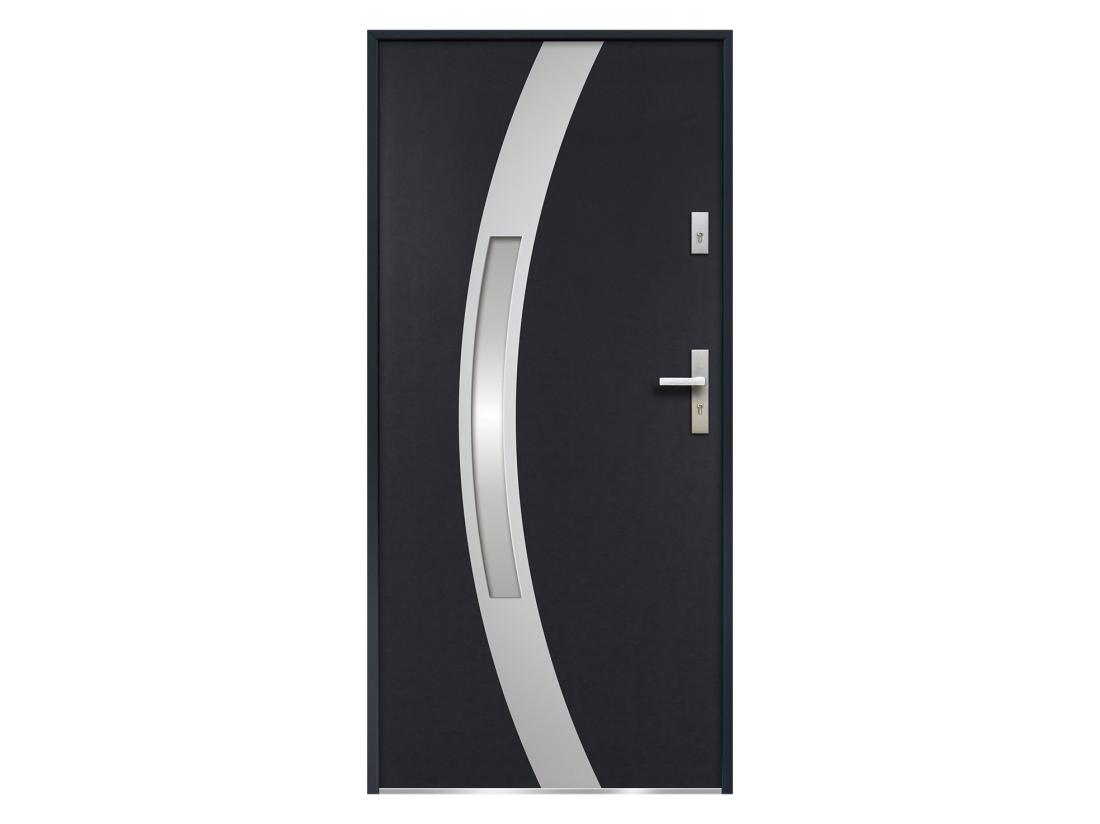 Vente Unique Porte D'entrée En Acier Vitrée Avec Inox H207 X L100 Cm Anthracite - Poussant Gauche - TROFA