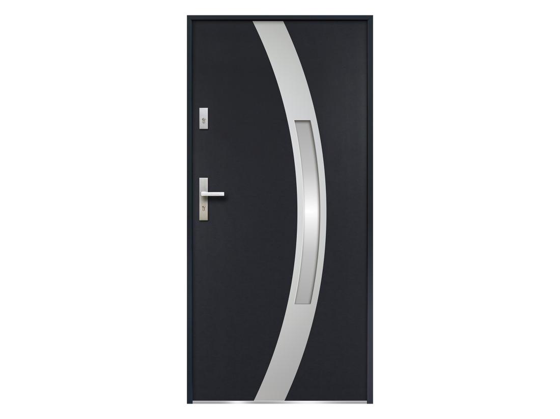 Vente Unique Porte D'entrée En Acier Vitrée Avec Inox H207 X L100 Cm Anthracite - Poussant Droit - TROFA