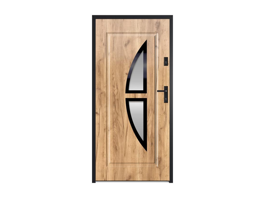 Vente Unique Porte D'entrée En Acier Vitrée Et Inox H207 X L100 Cm Effet Chêne - Poussant Gauche - COVAS