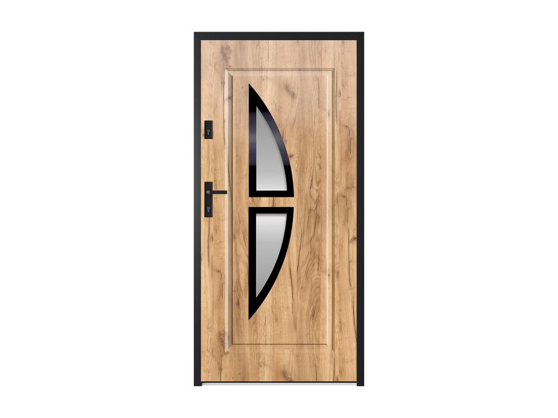 Vente Unique Porte D'entrée En Acier Vitrée Et Inox H207 X L100 Cm Effet Chêne - Poussant Droit - COVAS