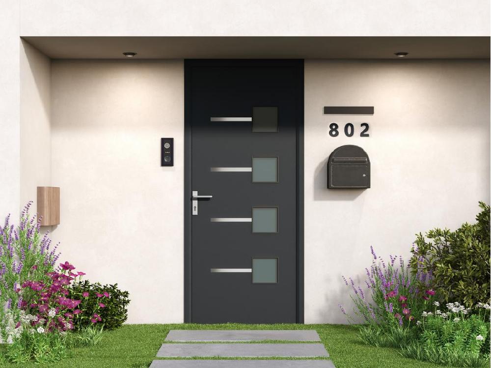 vente unique Porte d'entrée en aluminium H218 x L96 cm anthracite - poussant droit - AMARES