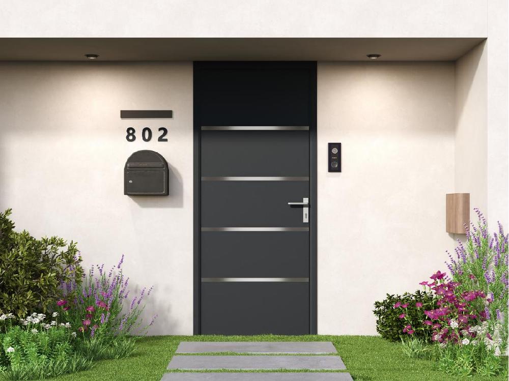 vente unique Porte d'entrée en aluminium H218 x L96 cm anthracite - poussant gauche - ISALINA