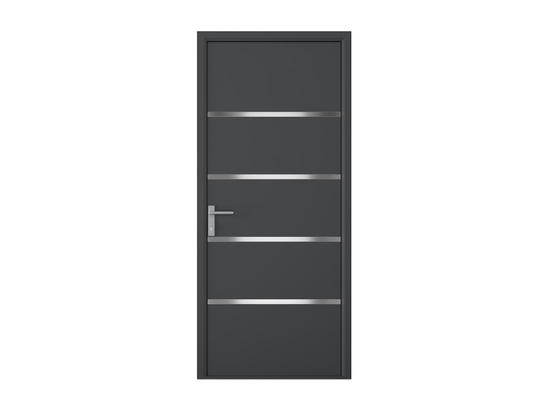 Vente Unique Porte D'entrée En Aluminium H218 X L96 Cm Anthracite - Poussant Droit - ISALINA