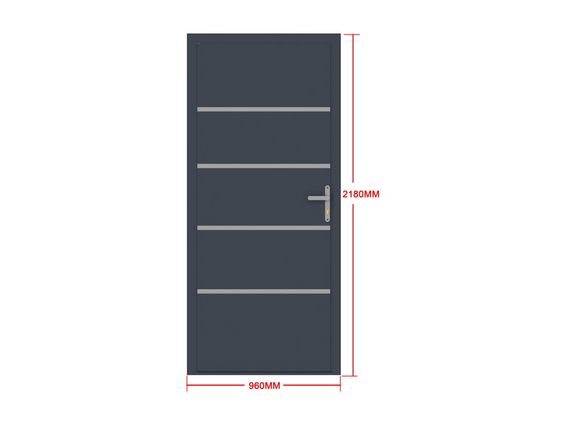 Vente Unique Porte D'entrée En Aluminium H218 X L96 Cm Anthracite - Poussant Droit - ISALINA