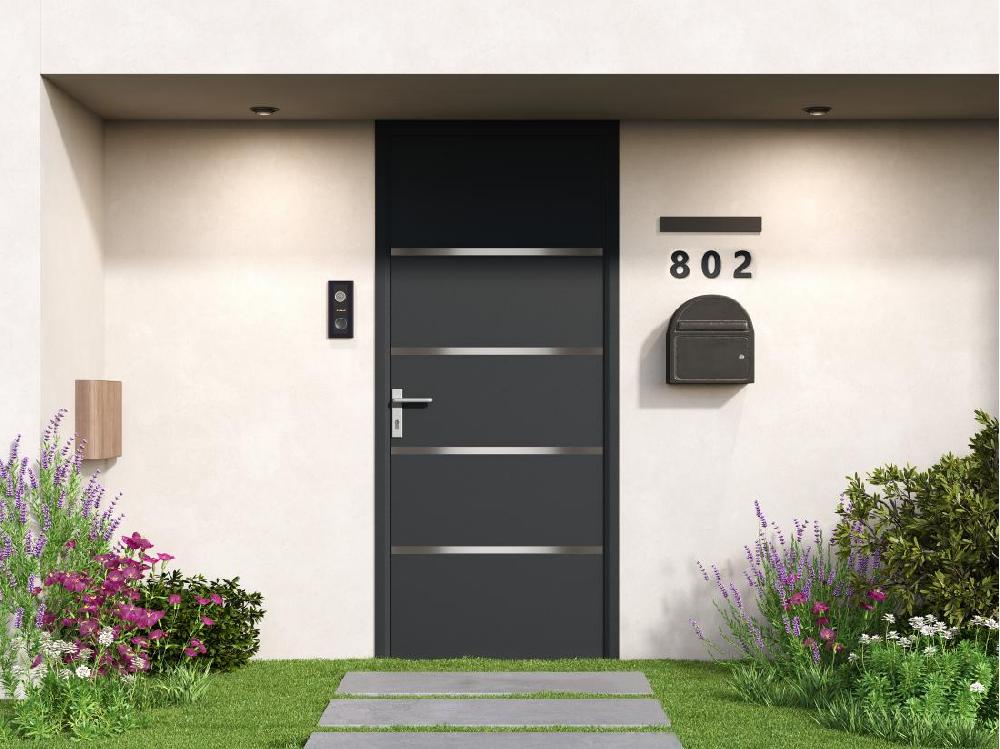 vente unique Porte d'entrée en aluminium H218 x L96 cm anthracite - poussant droit - ISALINA