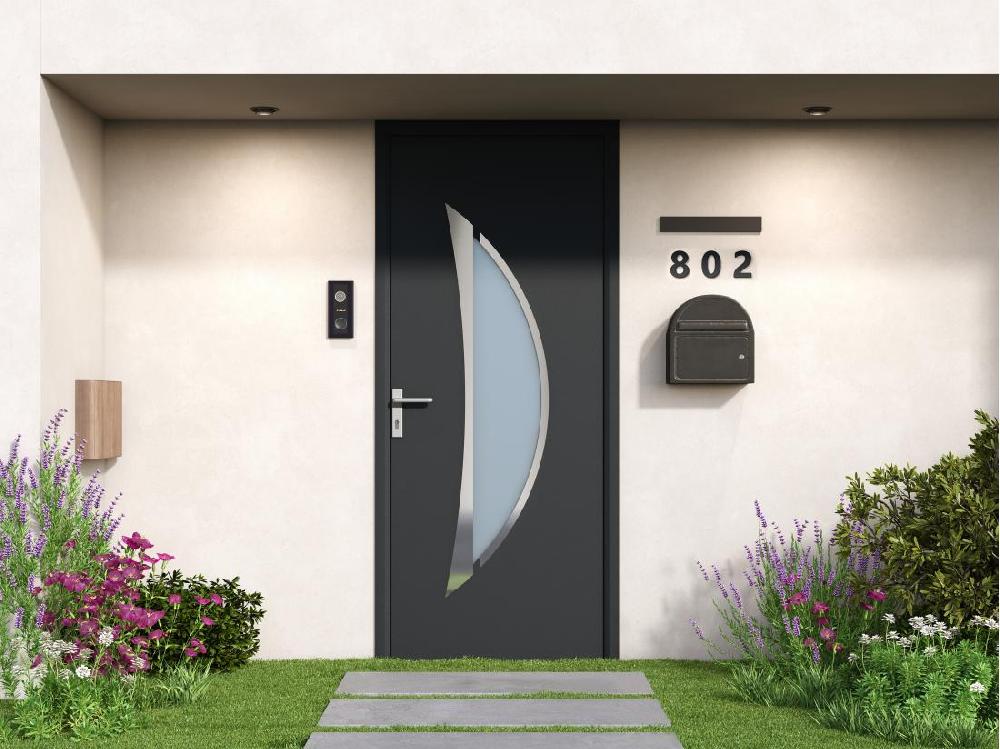 vente unique Porte d'entrée en aluminium H218 x L96 cm anthracite - poussant droit - DATELO
