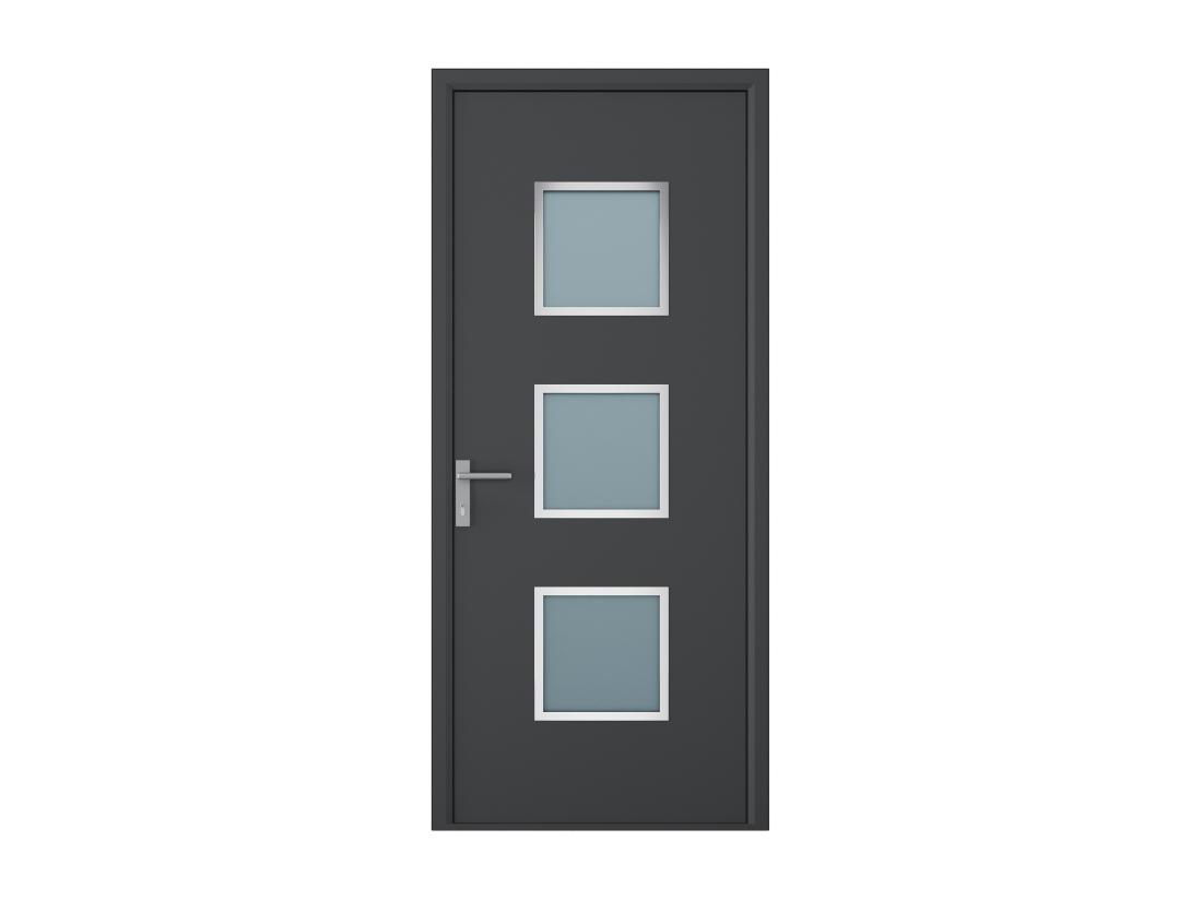 Vente Unique Porte D'entrée En Aluminium H218 X L96 Cm Anthracite - Poussant Droit - ROSILVA