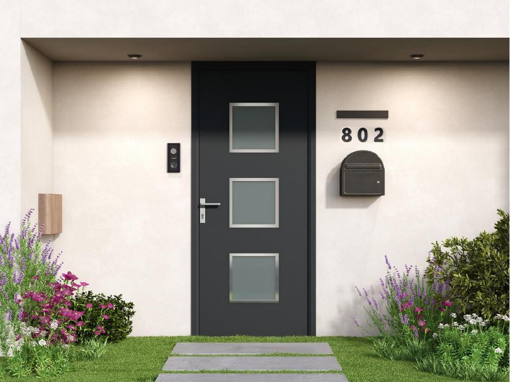 vente unique Porte d'entrée en aluminium H218 x L96 cm anthracite - poussant droit - ROSILVA