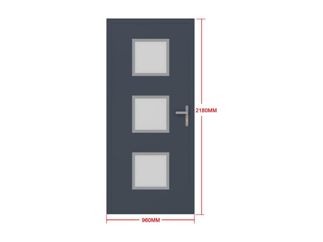 Vente Unique Porte D'entrée En Aluminium H218 X L96 Cm Anthracite - Poussant Gauche - ROSILVA