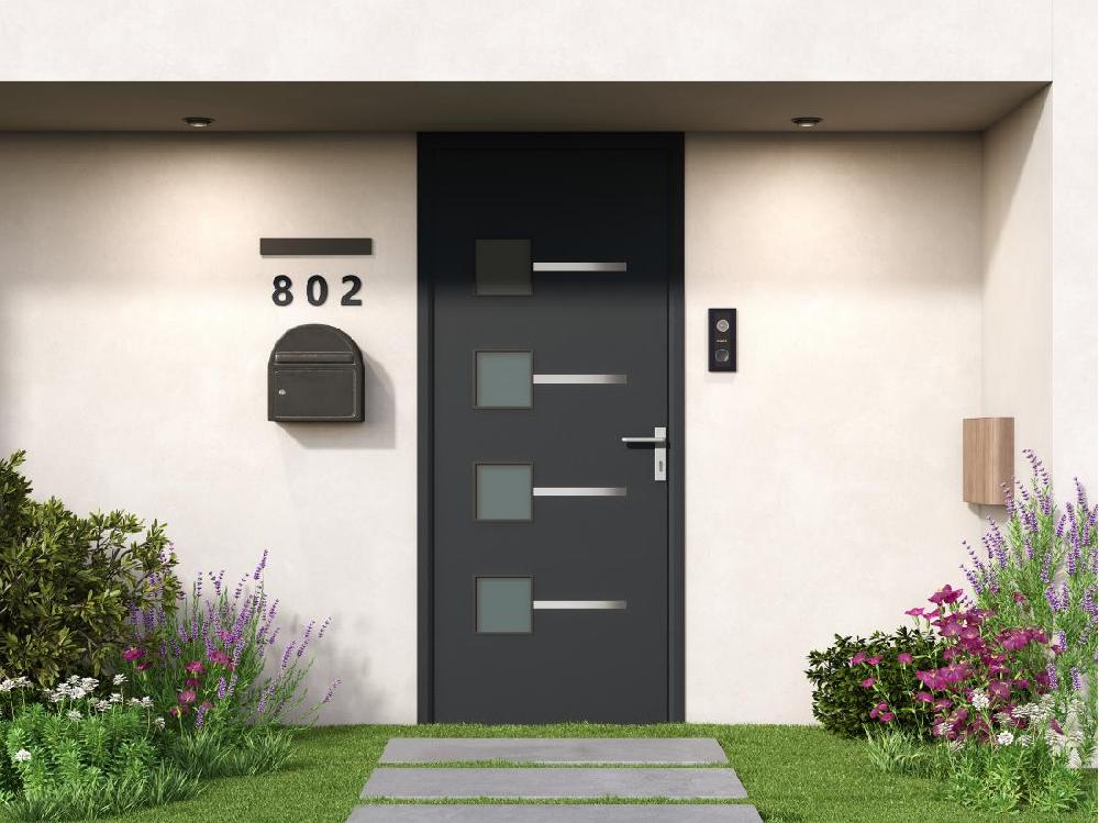 vente unique Porte d'entrée en aluminium H218 x L96 cm anthracite - poussant gauche - AMARES