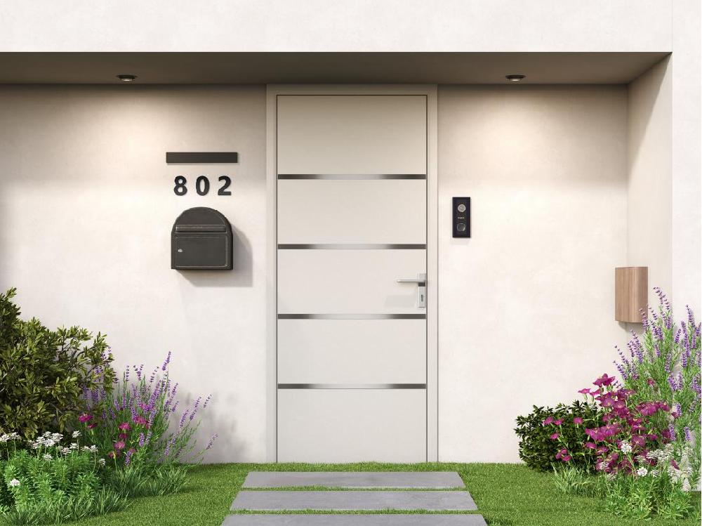 vente unique Porte d'entrée en aluminium H218 x L96 cm blanc - poussant gauche - ISALINA