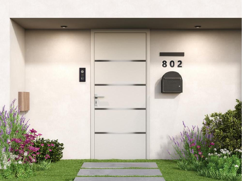 vente unique Porte d'entrée en aluminium H218 x L96 cm blanc - poussant droit - ISALINA