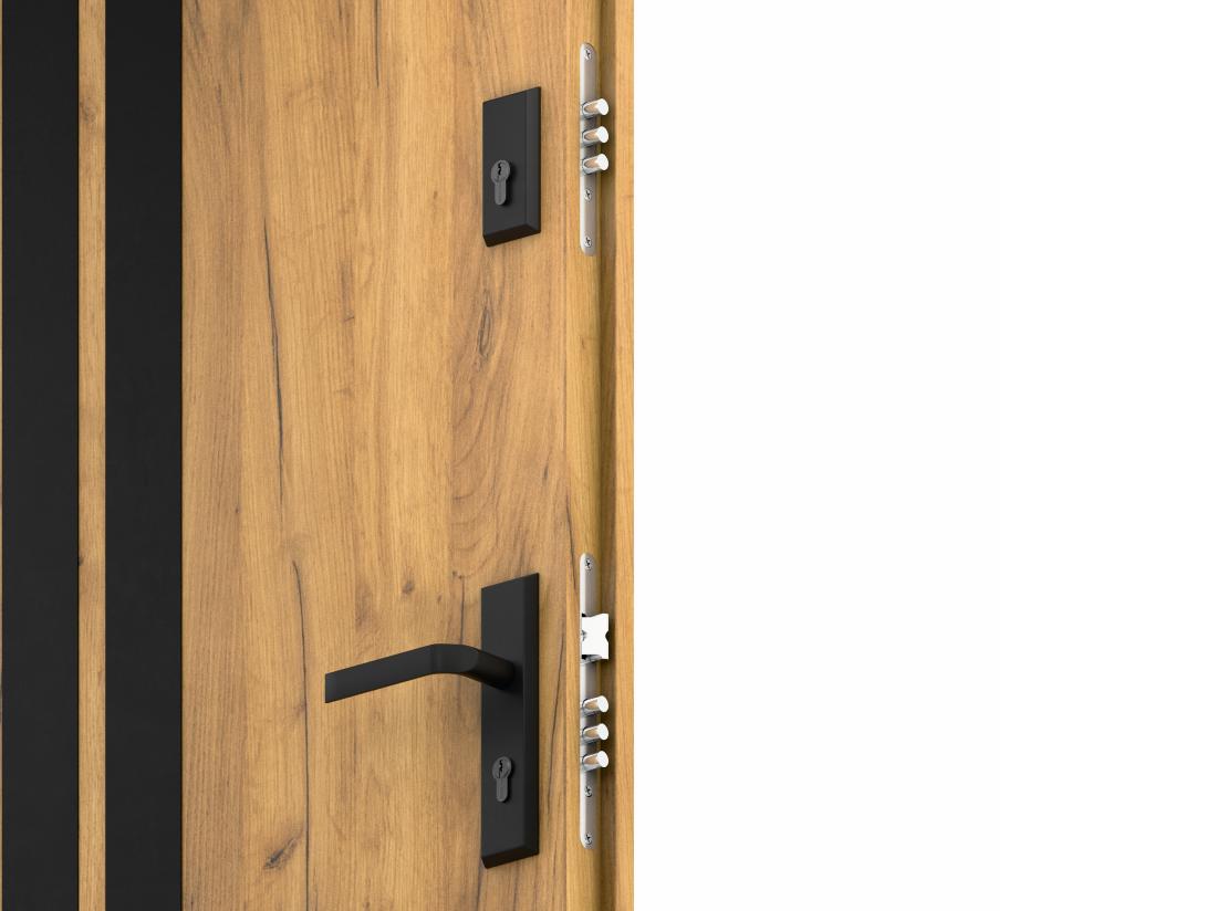 Vente Unique Porte D'entrée Pleine En Acier H207 X L100 Cm - Effet Chêne Avec Rayures Noires - Poussant Gauche - COBRITA