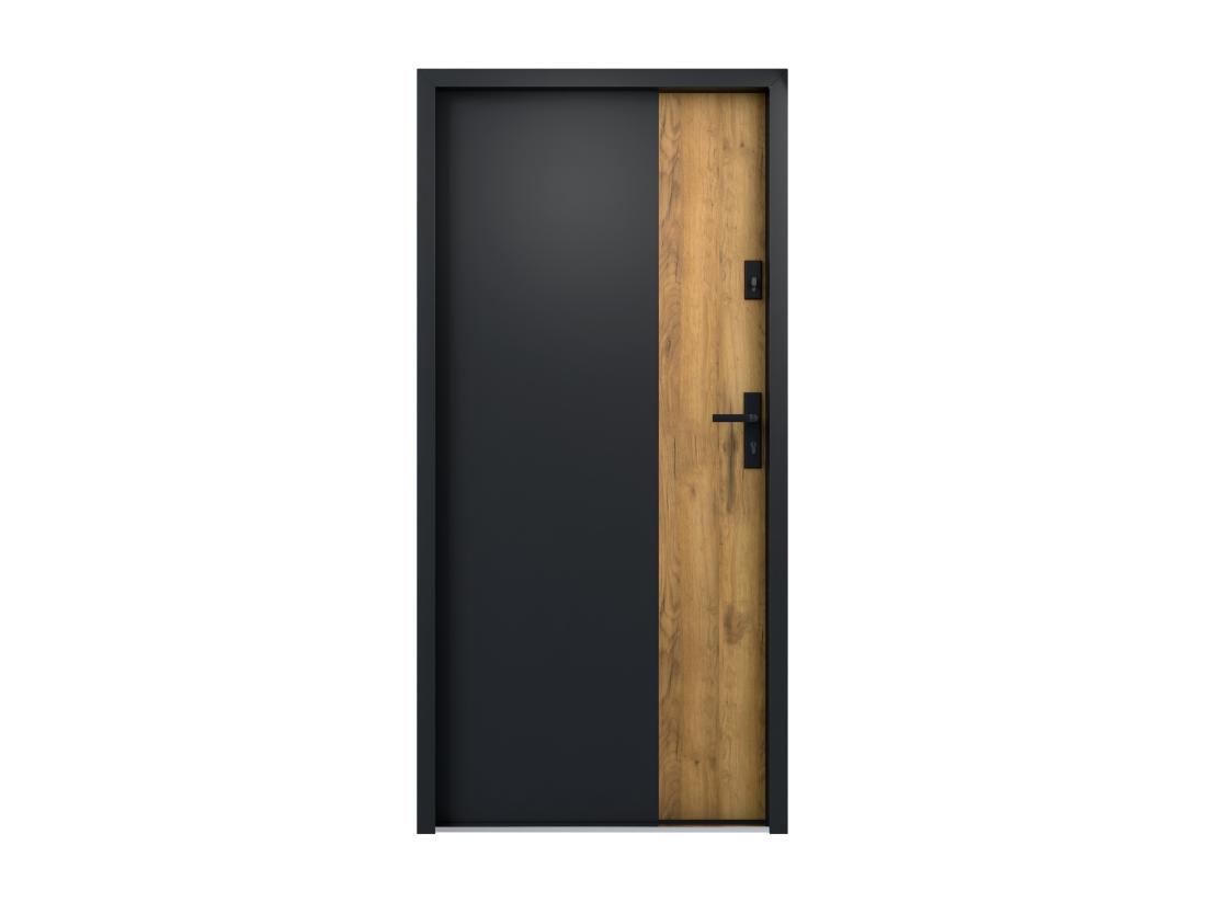 Vente Unique Porte D'entrée Pleine En Acier H207 X L100 Cm - Noir Et Effet Chêne - Poussant Gauche - MABENA