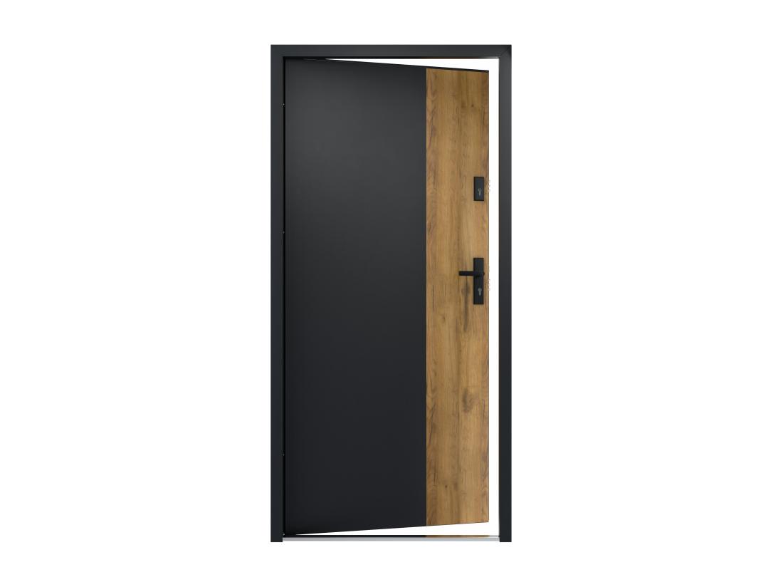 Vente Unique Porte D'entrée Pleine En Acier H207 X L100 Cm - Noir Et Effet Chêne - Poussant Gauche - MABENA