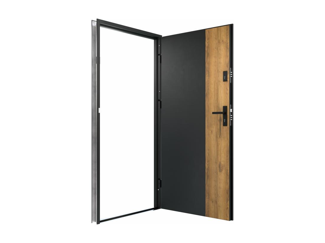Vente Unique Porte D'entrée Pleine En Acier H207 X L100 Cm - Noir Et Effet Chêne - Poussant Gauche - MABENA