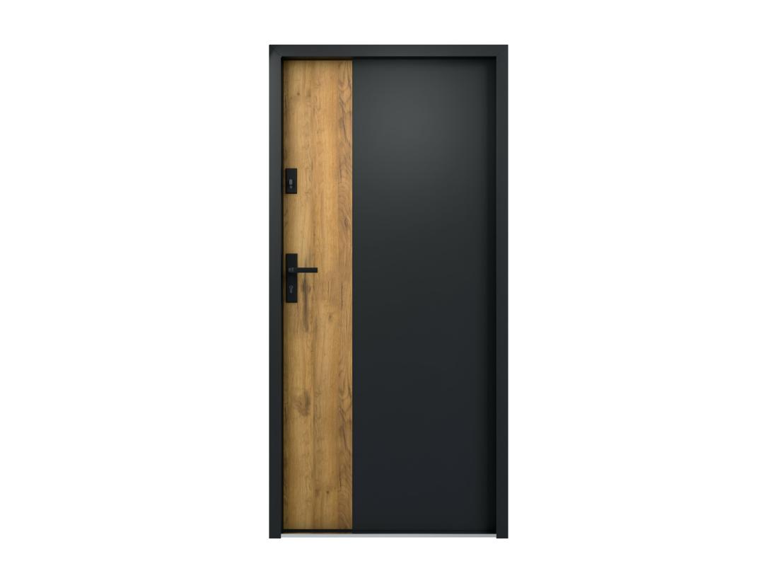 Vente Unique Porte D'entrée Pleine En Acier H207 X L100 Cm - Noir Et Effet Chêne - Poussant Droit - MABENA