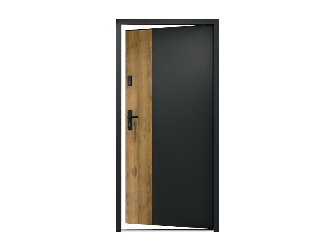 Vente Unique Porte D'entrée Pleine En Acier H207 X L100 Cm - Noir Et Effet Chêne - Poussant Droit - MABENA