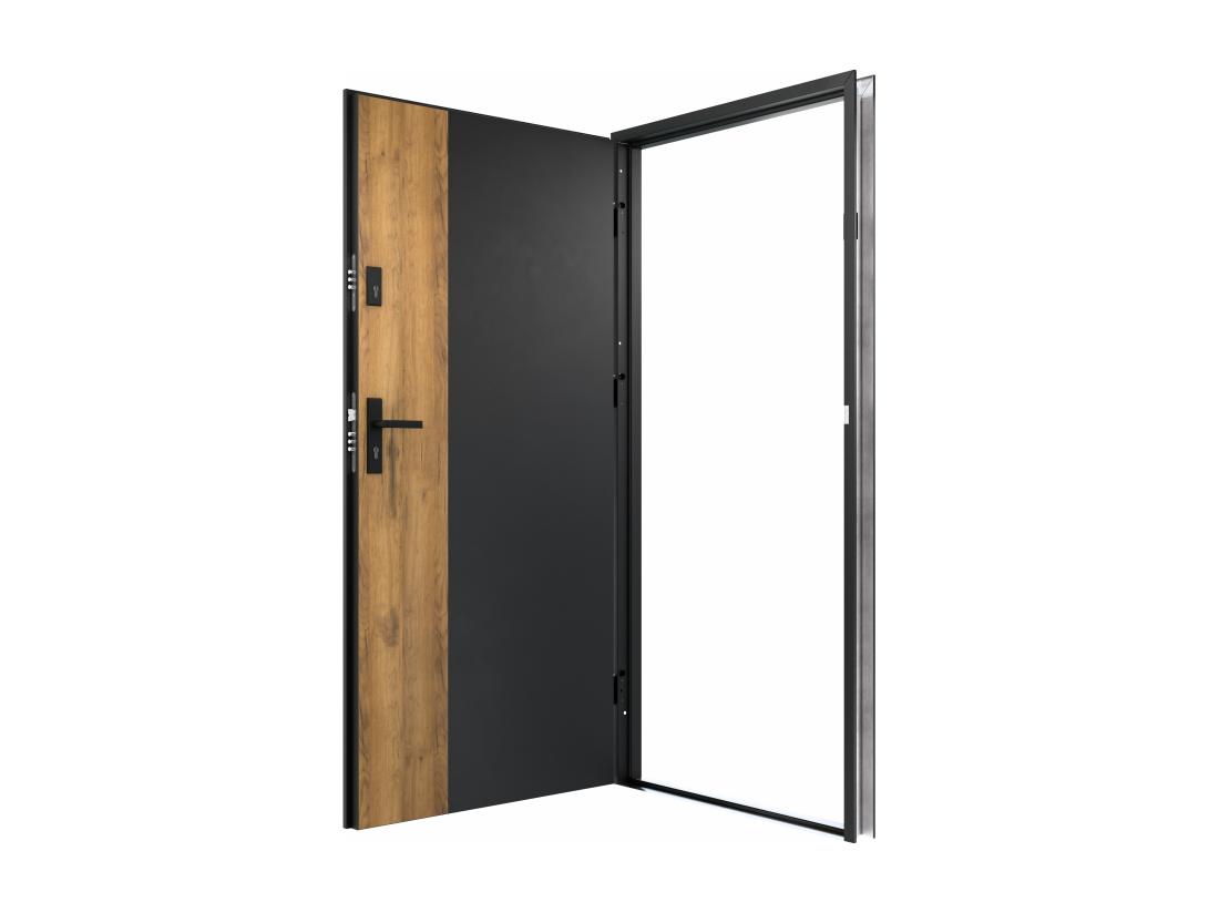 Vente Unique Porte D'entrée Pleine En Acier H207 X L100 Cm - Noir Et Effet Chêne - Poussant Droit - MABENA