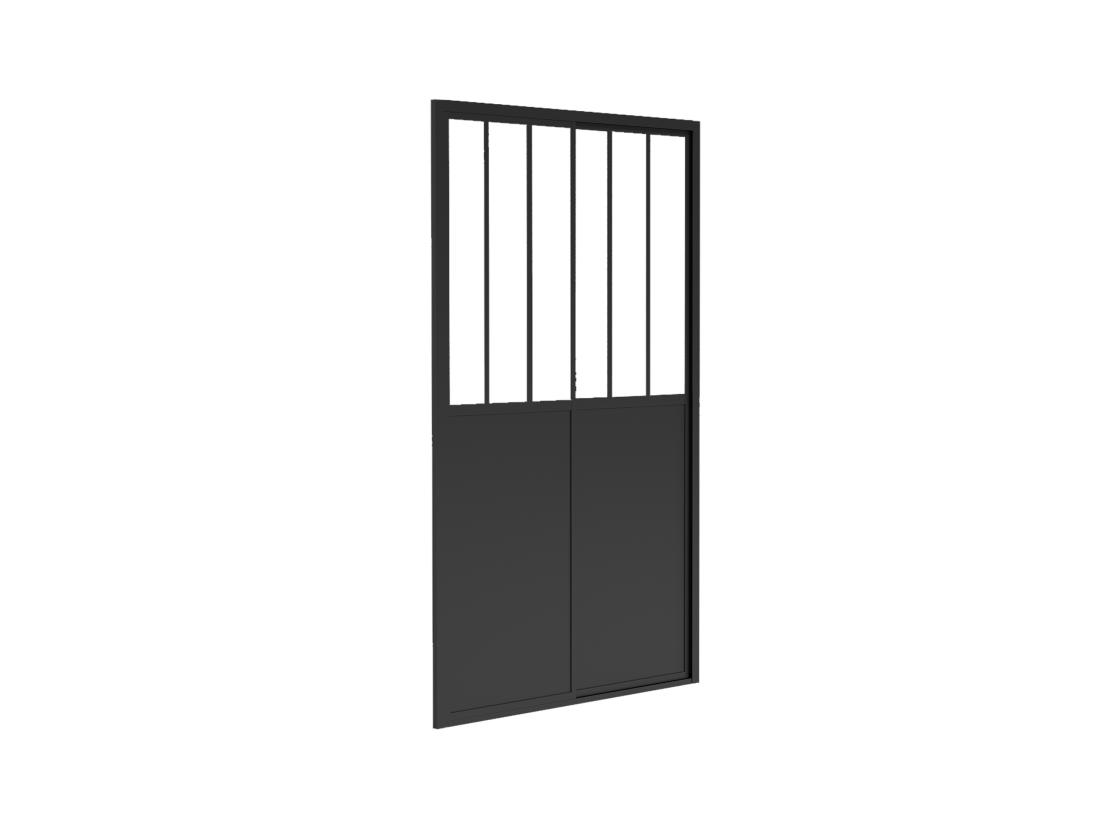 Vente Unique Porte De Douche Coulissante Noir Mat Style Atelier - 100 X 195 Cm - URBANIK