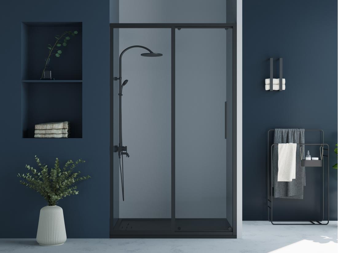 vente unique Porte de douche coulissante noir mat style industriel - 140 x 195 cm - TORONI